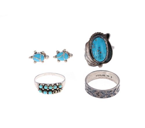 Navajo Sterling Silver Turquoise Rings & Earrings