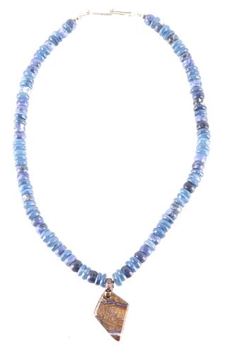 Pueblo Denim Lapis Bead & Llanite Pendant Necklace