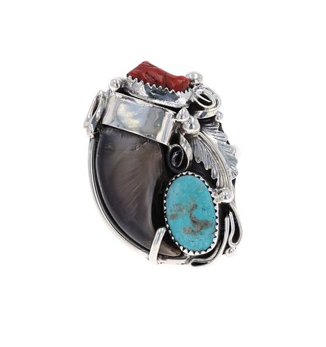 Navajo BB Jr Bear Claw Sterling & Multi Stone Ring