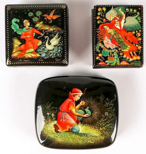3 Russian Signed Lacquerware Boxes