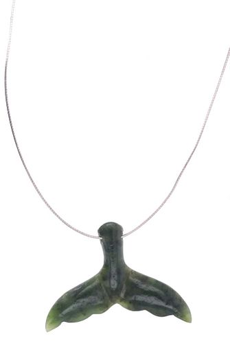 Nephrite Jade Whale Tail Sterling Silver Pendant
