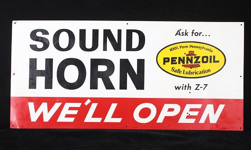 Rare Original 1965 Pennzoil Tin Sign "Sound Horn"