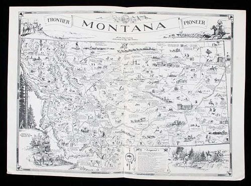 Bob Fletcher Iconic Pictorial Map of Montana 1937