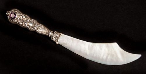 Mother of Pearl Sterling Silver and Amethyst Letter Opener