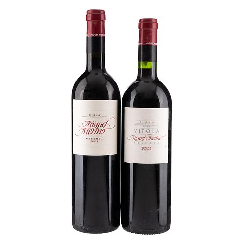 Miguel Merino. Reserva 2003 y 2004. Rioja. España. Niveles: llenado alto. Piezas: 2. En presentación de 750 ml.