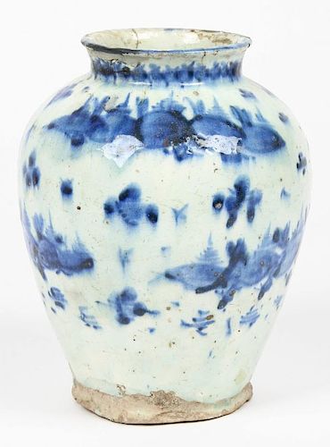 Antique Persian Blue and White Glazed Jar