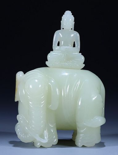 HETIAN JADE CARVED BUDDHA WITH ELEPHANT
