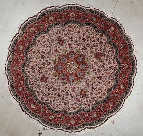 Fine Tabriz Wool and Silk Round Rug: 118" x 118", 300 x 300 cm