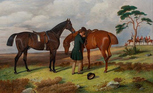  SCENE DEPICTING THE MEET OF THE HOUNDS, CUMBERLAND OIL PAINTING