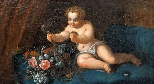INFANT HERCULES HOLDING A SERPENT OIL PAINTING