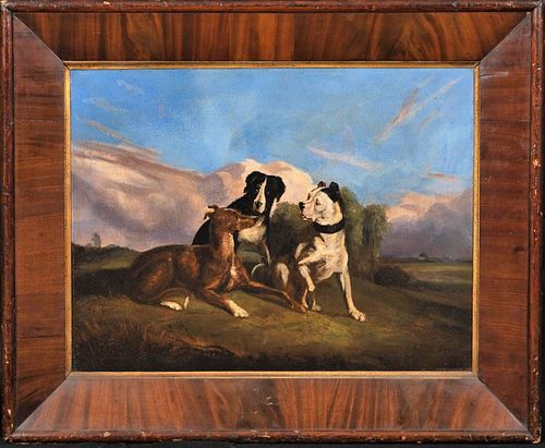  SCENE OF THREE DOGS IN A LANDSCAPE OIL PAINTING