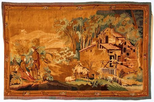 19th C. Continental Wool Pictorial Tapestry