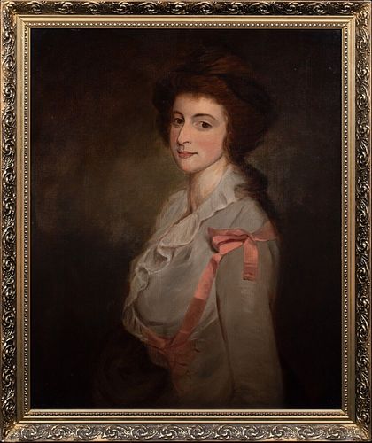 PORTRAIT OF A LADY IN A WHITE AND PINK DRESS OIL PAINTING