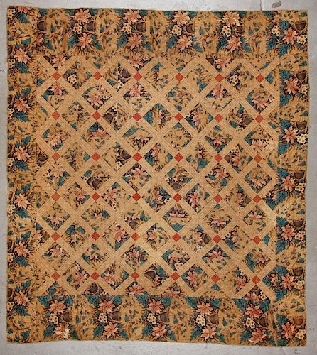 Early 19th C Chintz Quilted Bedcover