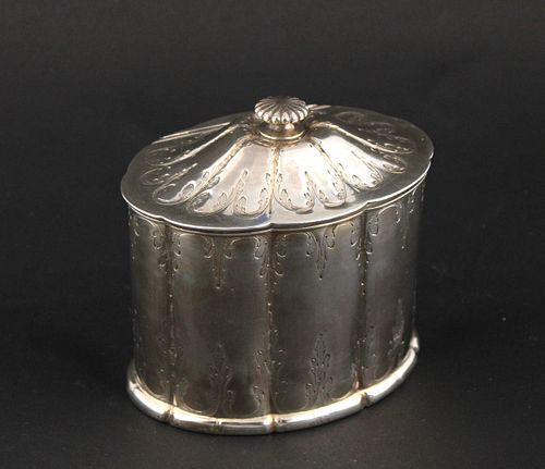 American Oval Coin Silver Tea Caddy, Boston