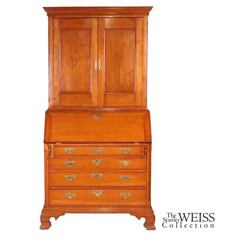 Chippendale Carved Cherrywood Desk and Bookcase