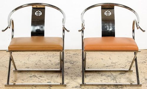 Pair Chrome Chinese Style Yoke Chairs