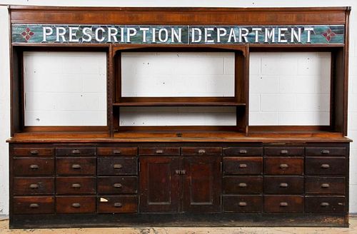 Massive Antique Apothecary "Prescription Department" Pharmacy Counter