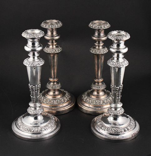 Two Sets of Silver Plated Candlesticks