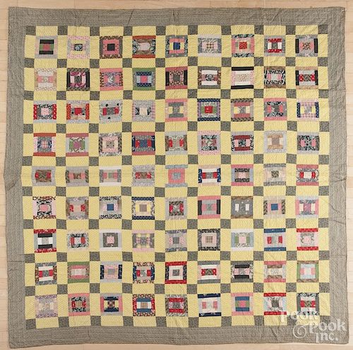 Pieced courthouse steps quilt, late 19th c., 83'' x 82''.
