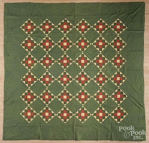 Pieced diamond pattern quilt, late 19th c., 92'' x 93''.