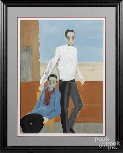 Donald Stanley Wilf (American 1927-2012), gouache, titled Two Men at Leisure, signed lower right