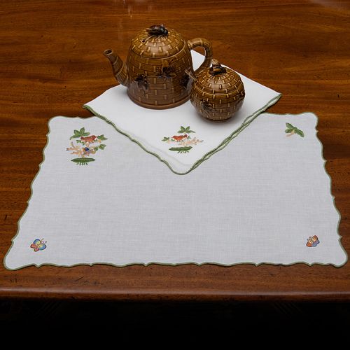 Group of Linens Embroidered with Birds and Butterflies 