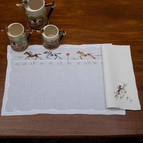 Group of Linens Embroidered with Horses