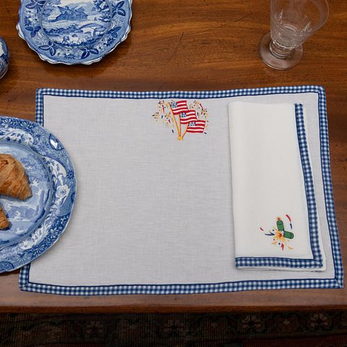 Group of Table Linens Embroidered with Americana