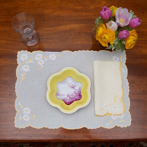 Group of Yellow Embroidered Linens