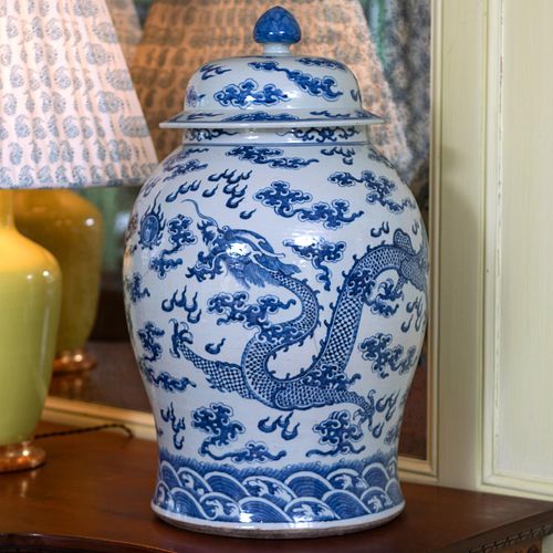 Large Chinese Blue and White Porcelain Jar and Cover 