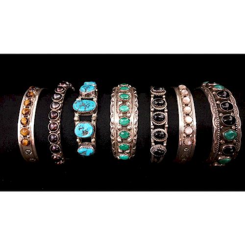 E. Yazzle, Nakai and E. Pino Sterling Bracelets with Stones