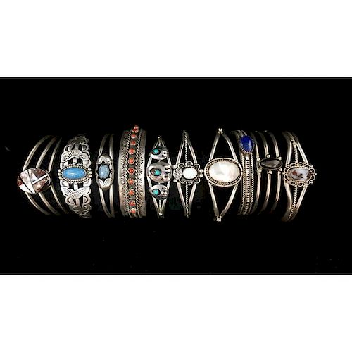 Sterling Silver Cuff Bracelets with Center Stones