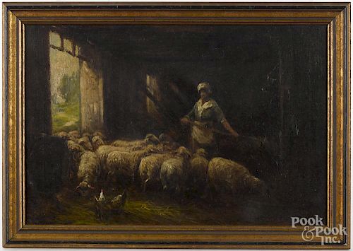 Arthur Vidal Diehl (American/British 1870-1929), oil on canvas barn scene, signed lower right.