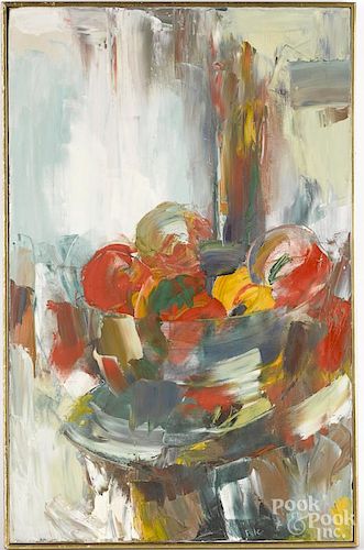 Oil on canvas still life, signed Pyle, 36'' x 23''.