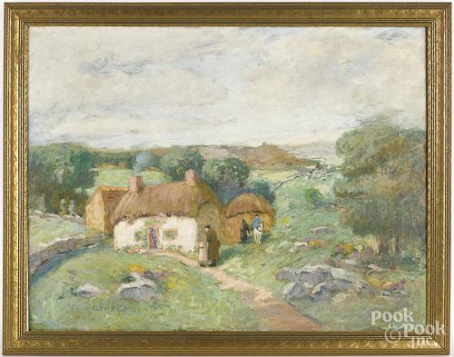 Alethea Platt (American 1861-1932), oil on canvas, titled An Old World Home, signed lower left