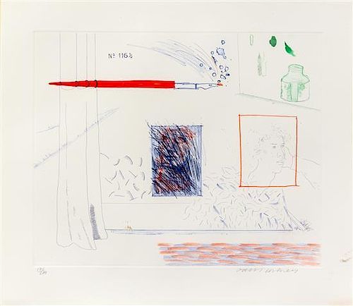 David Hockney, (British, b. 1937), Etching is the Subject, 1977 (from The Blue Guitar)