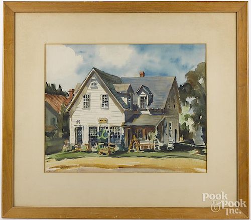 Lois Rapp (American 1907-1992), watercolor landscape with a house, signed lower left, 17'' x 21 1/2''.