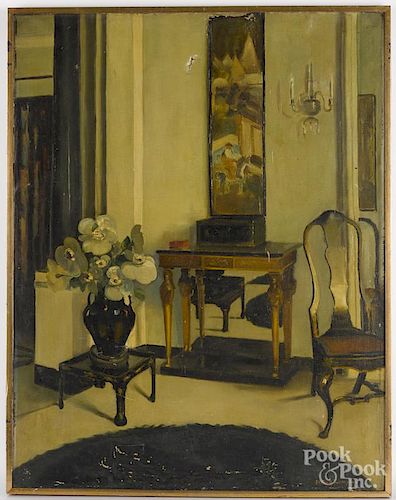 Edith Blight Thompson (American/British, b.1884), oil on canvas interior, titled Shell Flowers No 2