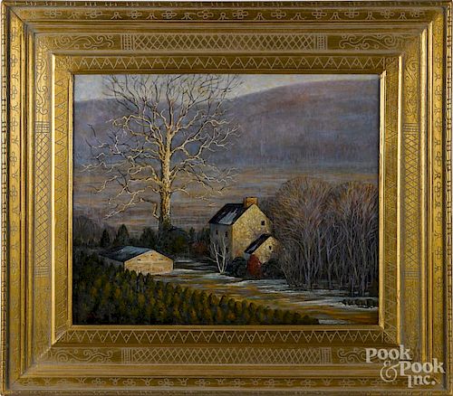 Amos Shontz Edward Thorsen (Pennsylvania 20th c.), oil on canvas, titled Stone House on York Road