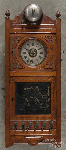 Victorian cherry annunciator servant's wall clock, late 19th c., 26'' h.