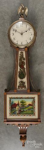 Waltham mahogany banjo clock, 20th c., with an eagle finial, 42'' h.