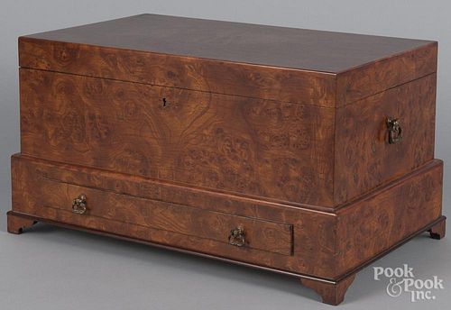 Cabinet made burled dresser box, signed made by Max Harbt 1952, with a lift out interior tray