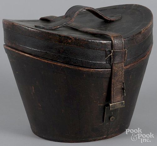 Leather hat box, 19th c., 11'' h., 14'' w.