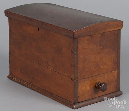 Unusual Pennsylvania cherry document box, 19th c., with a domed lid and side drawer, 9'' h.
