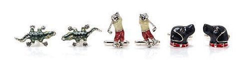 A Collection of Sterling Silver and Polychrome Enamel Cufflinks, Thistle & Bee, 31.20 dwts.