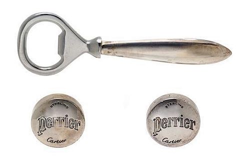 A Set of Sterling Silver Bottle Opener and Caps, Cartier for Perrier, Circa 1960's, 40.30 dwts.