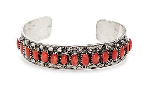 * A Silver and Coral Cuff, Fred Weekoty, Zuni, 17.90 dwts.