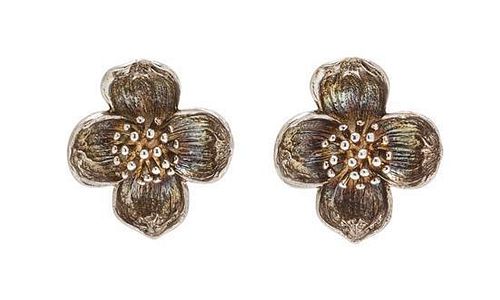 A Pair of Sterling Silver Dogwood Earclips, Tiffany & Co., 9.50 dwts.