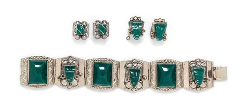A Collection of Silver Jewelry and Green Onyx Jewelry, Mexico, 53.70 dwts.